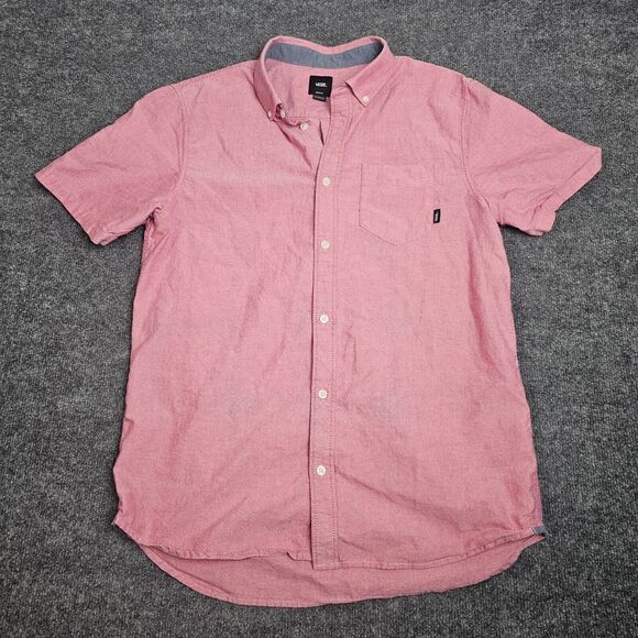 Vans Shirt Mens M Button-Up Pink Pockets Collared Short Sleeves Casual Cotton - Picture 1 of 10